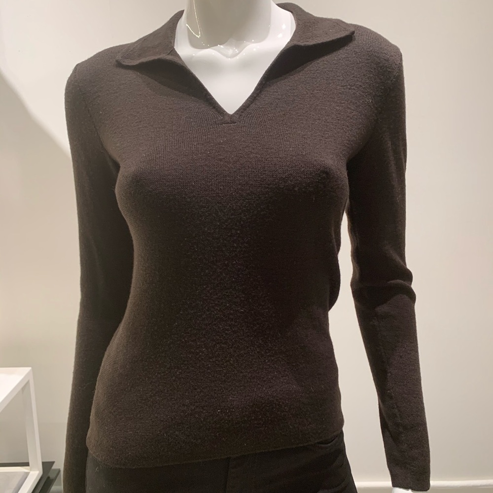 J. Crew Collared V Neck Brown Merino Wool Sweater